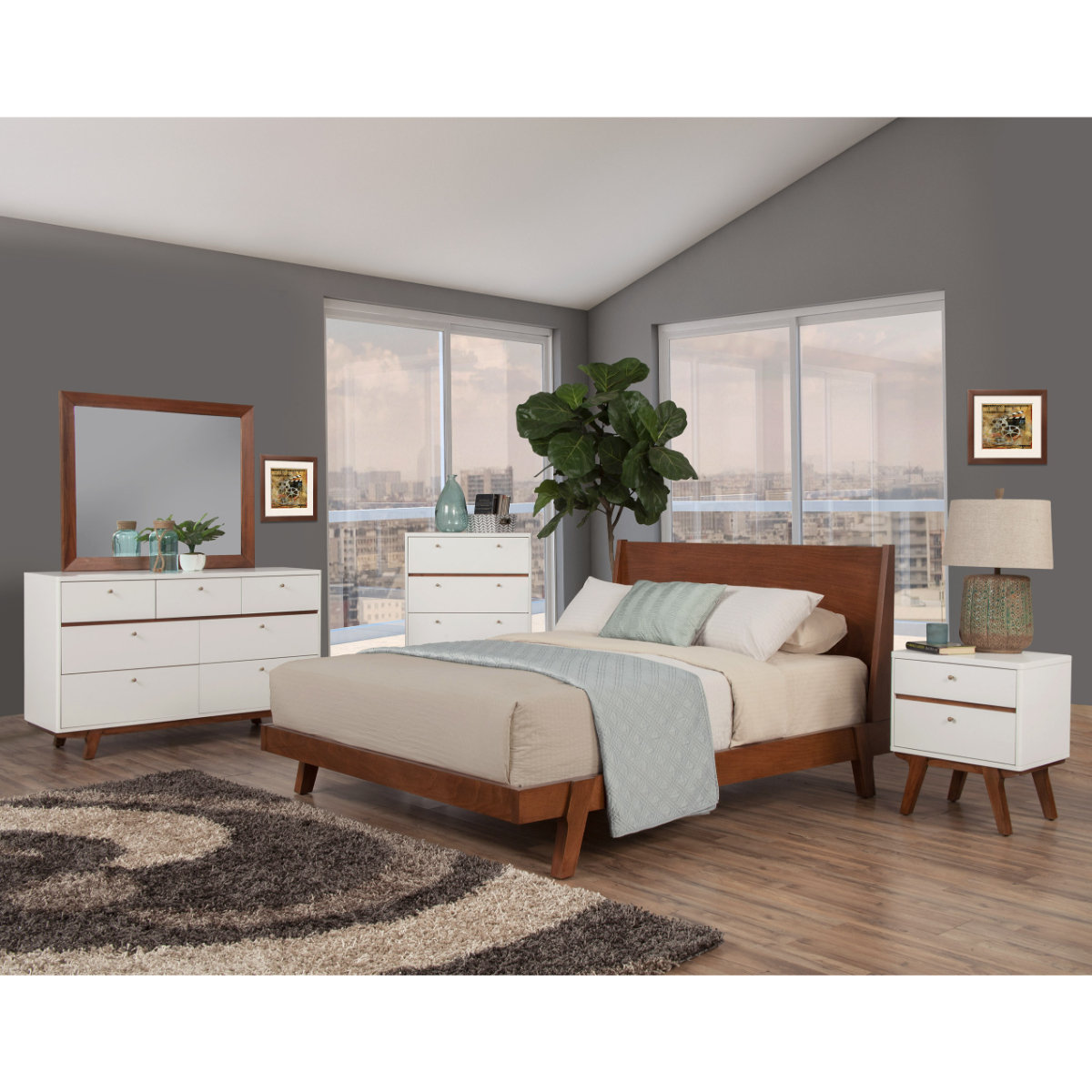 Juno Solid Wood Wingback Bed, Queen