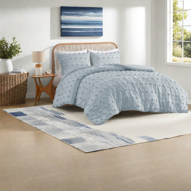 Premium Blue Bedding Set, Polyester Comforter For Modern Home