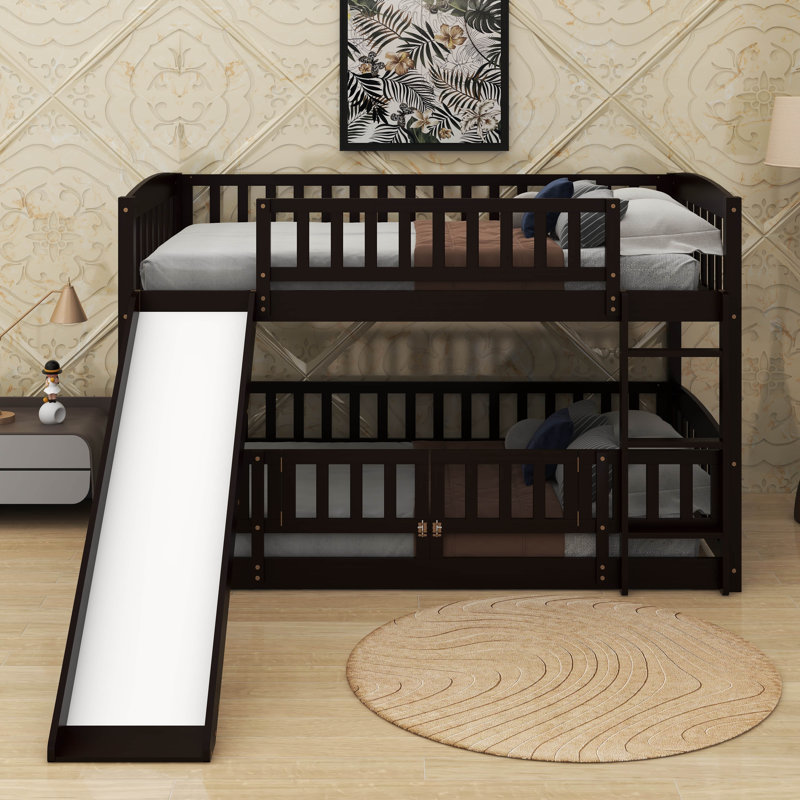 Twin Over Twin Bunk Bed With Fence, Espresso