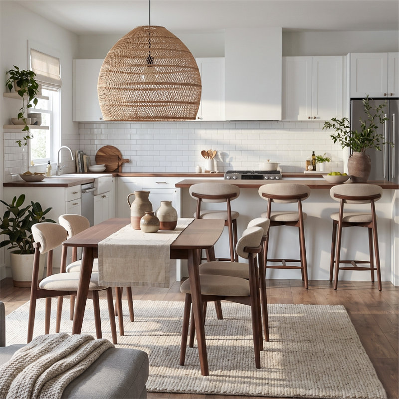 Ensemble de 7 chaises de salle à manger et tabourets de bar COLAMY NOYA, Beige, 4 Dining Chairs+3 Bar Stools