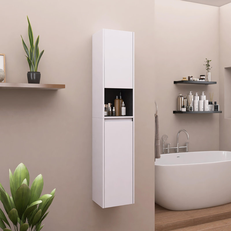 12"Wall-Mounted Bathroom Side Cabinet With 2-Soft Close Doors, White