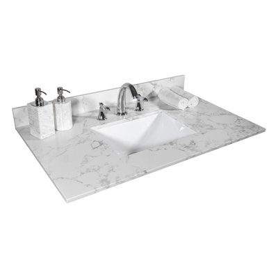 Bathroom Vanity Top New Style Tops With Rectangle Undermount Ceramic Sink And Back Splash With 3 Faucet Hole(Just includes top,no bottom cabinet included)