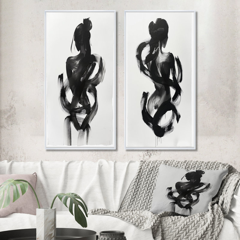 «And And Minimal Woman Silhouette I - Abstract Shapes», ensemble de 2 pièces d'art mural, H 28 po x l 24 po