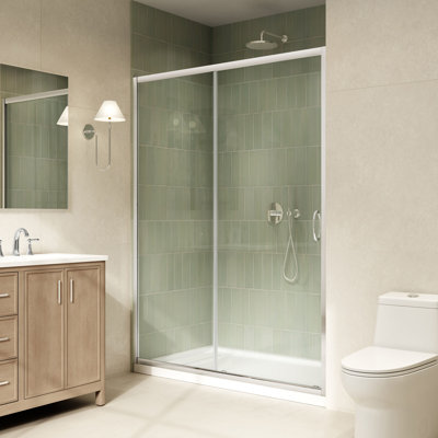 Breeze Sliding 60 in. L x 32 in. W x 75.59 in. H Alcove Shower Kit in Chrome with Clear Straight Door and Pan