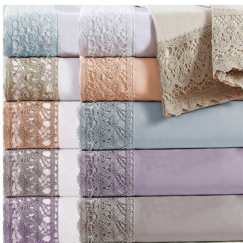 Blush Full Microfiber Sheet Set with Crochet Lace Trim