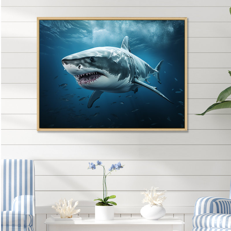 Océan, requin fantôme bleu II, reproduction d'art sur toile, Cadre naturel flottant, H 12 po x l 20 po x P 1 po