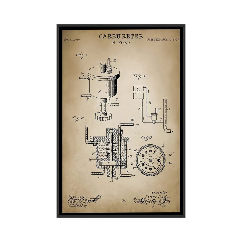 «Ford« Carbureter », impression sur toile, H 26 po x l 18 po x P 1,5 po, Pas de tapis, Toile encadrée noire