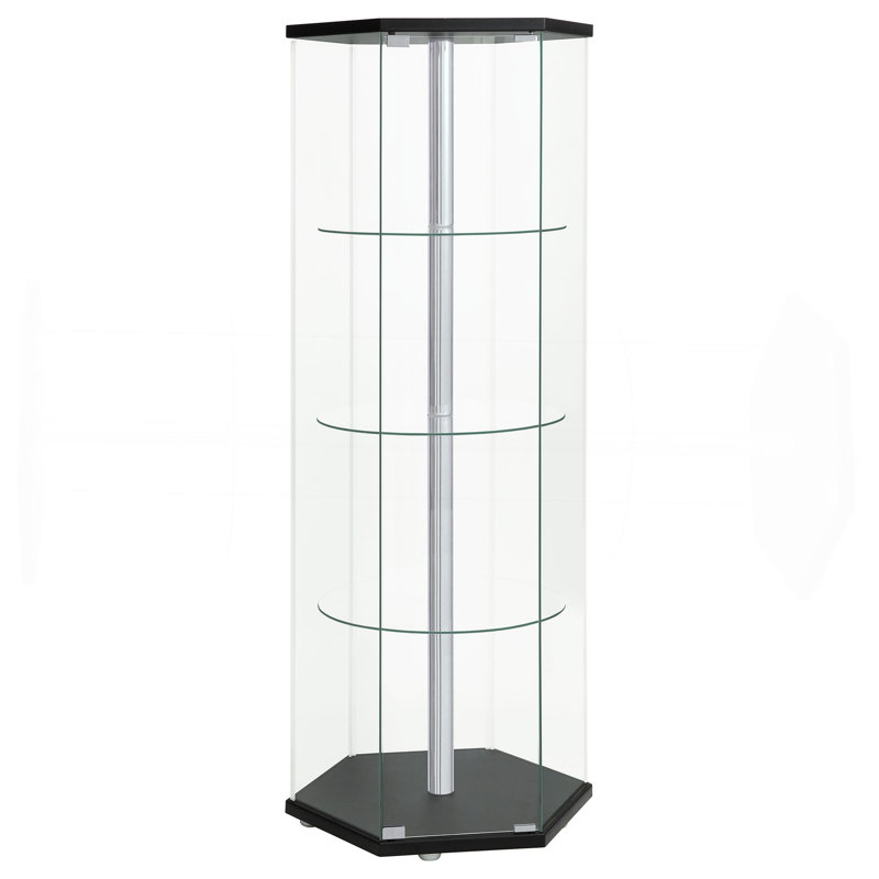 Tenley Black And Chrome Glass 4-Shelf Curio Cabinet