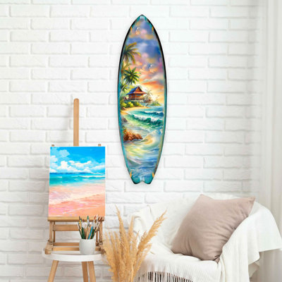 Art mural de sirène, planche de surf - décoration côtière fabriquée à la main
