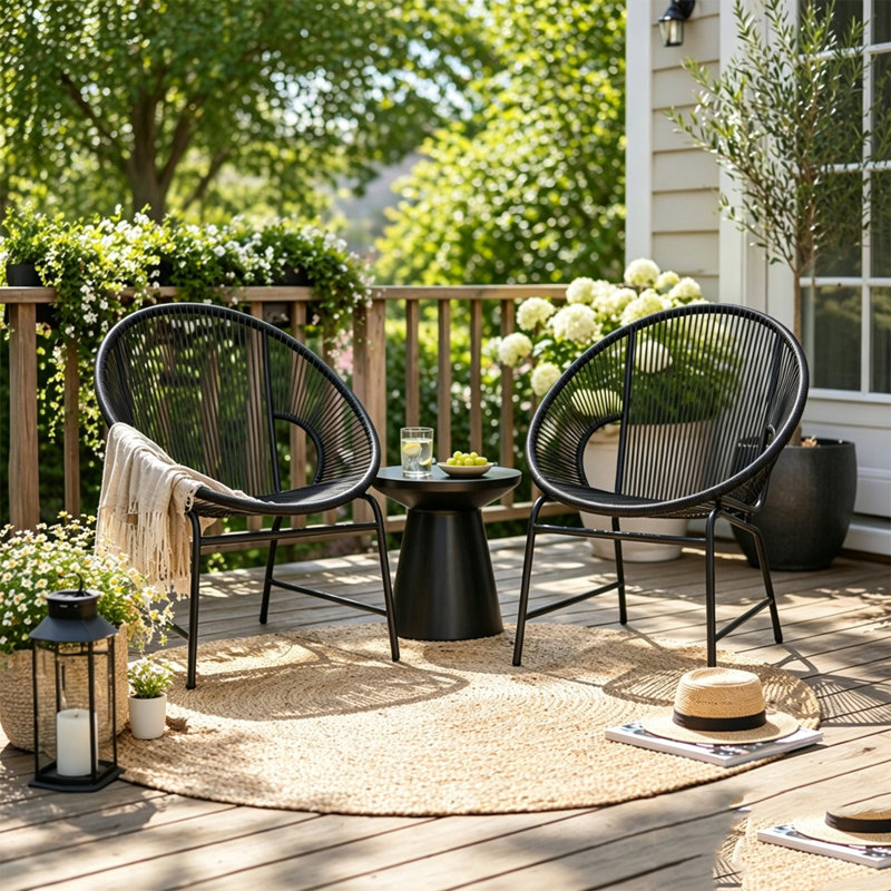 Ensemble de chaises de patio en osier, Black