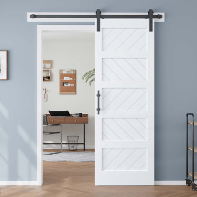 Porte de grange en bois manufacturé en PVC avec trousse de quincaillerie d'installation