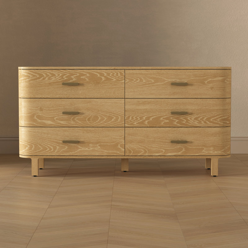 Commode en bois massif 68 po Solara en chêne naturel (6 tiroirs), Chêne naturel