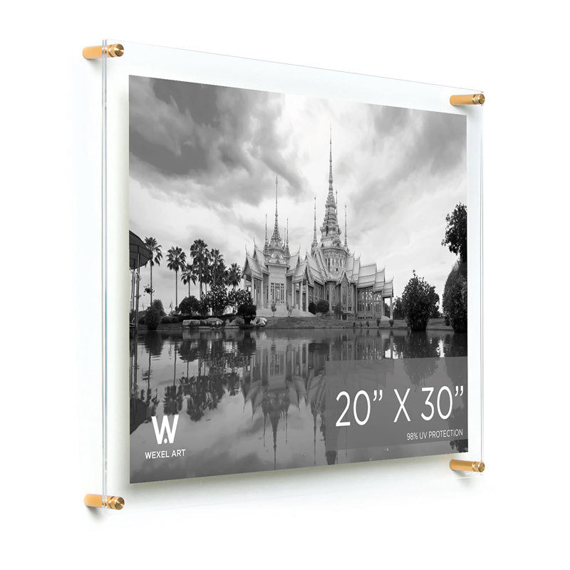 Clear UV-Grade Acrylic Modern Floating Picture Frame, Gold, 20" W x 30" H