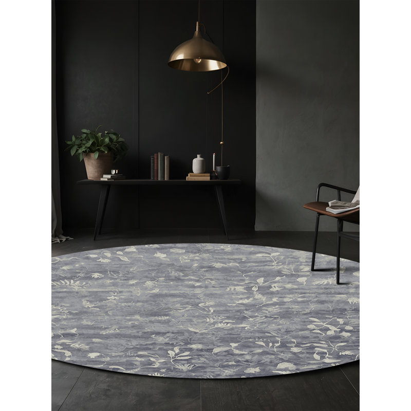 Machine Washable Gray Area Rug, Round 8'