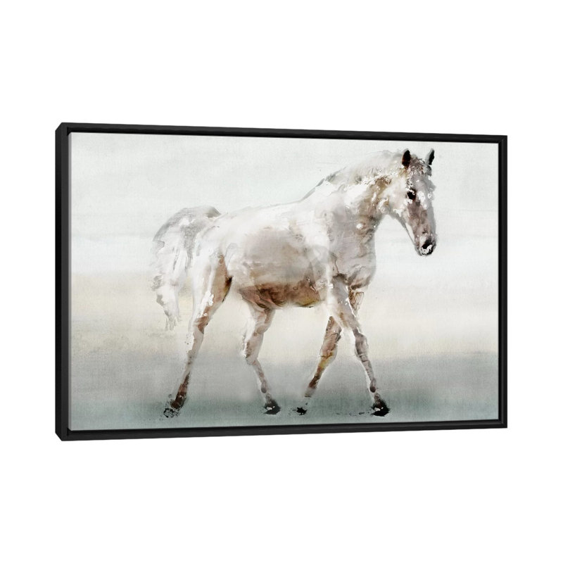 «White Horse», impression sur toile, H 18 po x l 26 po x P 1,5 po, Toile avec cadre noir, Pas de tapis