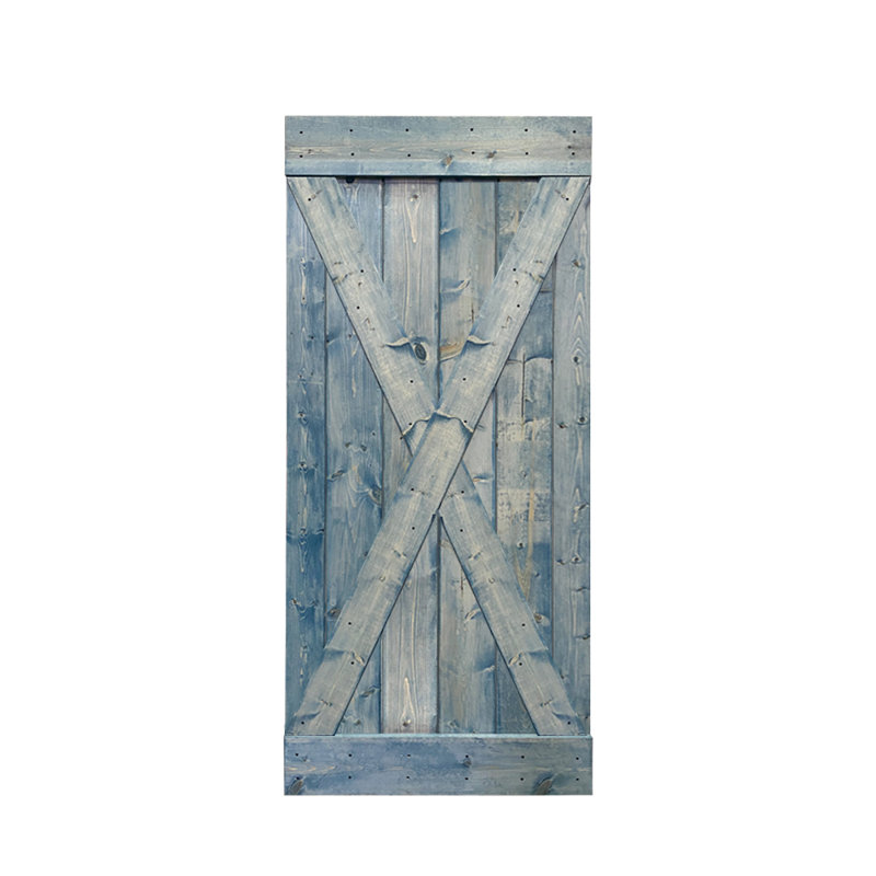 Porte de grange lambrissée peinte en bois sans trousse de quincaillerie d'installation, 36 po x 84 po, Bleu denim