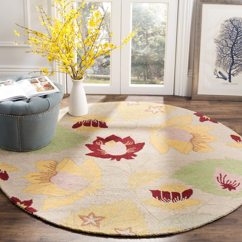 Emrick Blossom Hand Hooked Wool Floral Rug, Round 6'