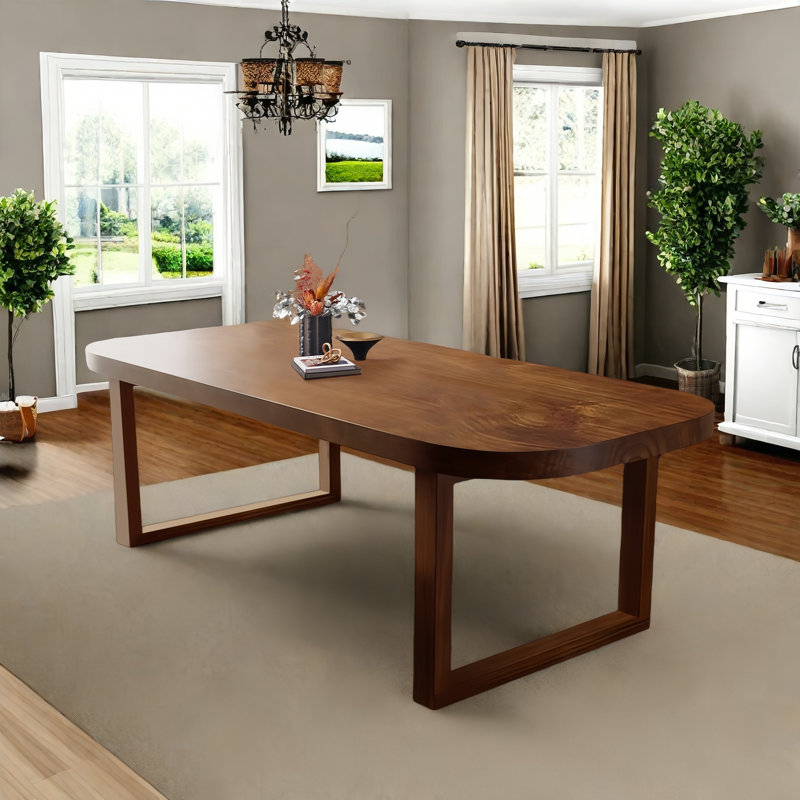 Brown solid wood rectangular dining table