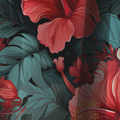 Hibiscus Twilight Ii - motif tropical I - Rideau floral - Rideau occultant en velours - 1 panneau