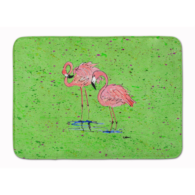 Flamingo Memory Foam Non-Slip Bath Rug, Green