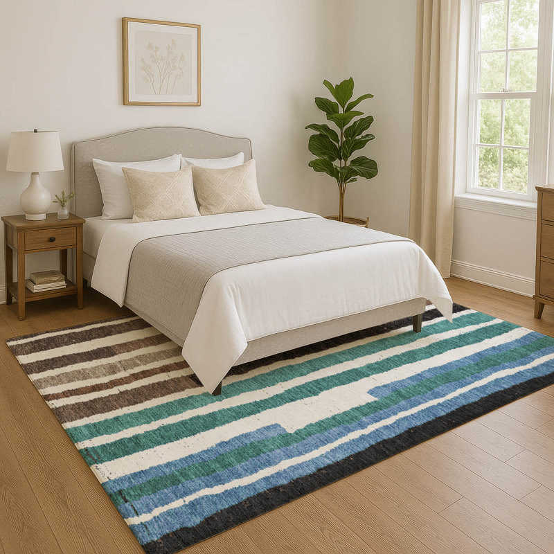 Tapis à rayures Kemmer AMF1961 lavable à la machine de qualité supérieure, Rectangle 10 pi x 14 pi