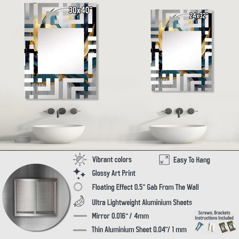 Thanh - Grand miroir mural fractal abstrait MIR137716, 40 po x 30 po