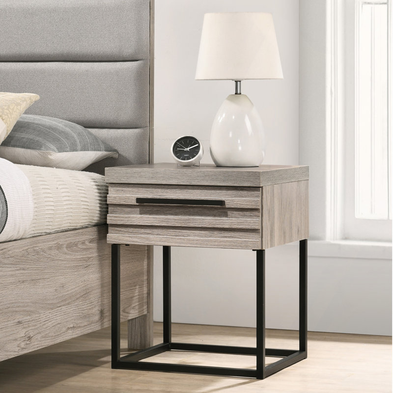 Alvear Contemporary Wood Nightstand With Metal Base, One Size, Nightstand ONLY