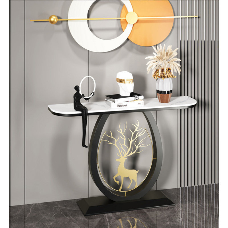 Table de salle à manger décorative moderne en pierre, H 31,5 po x l 39,37 po x P 11,81 po, Blanc/Noir, Noir