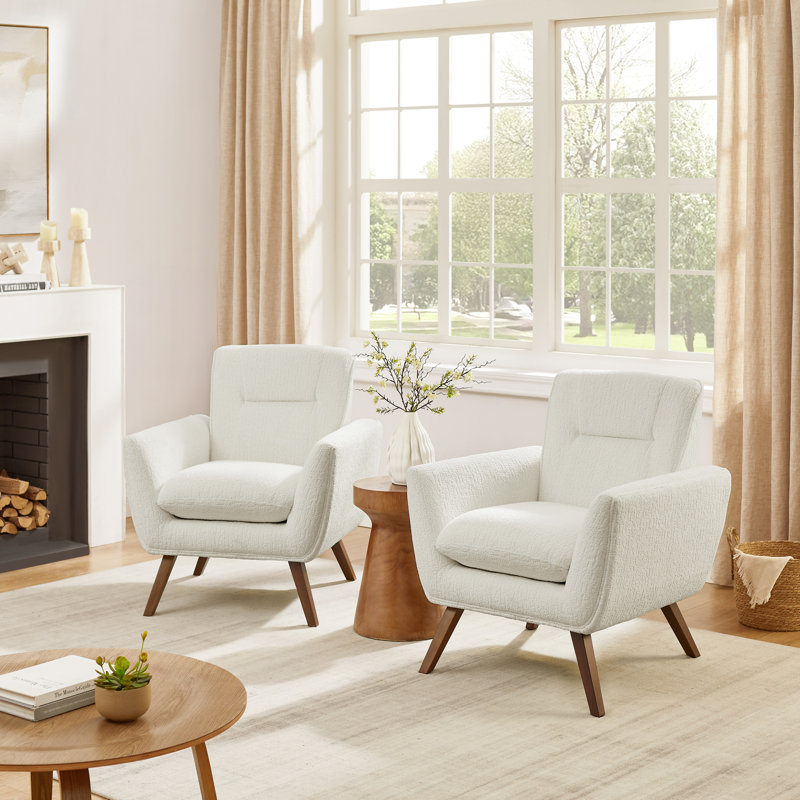 Robertia Tufted Upholstered Armchair, White Fabric