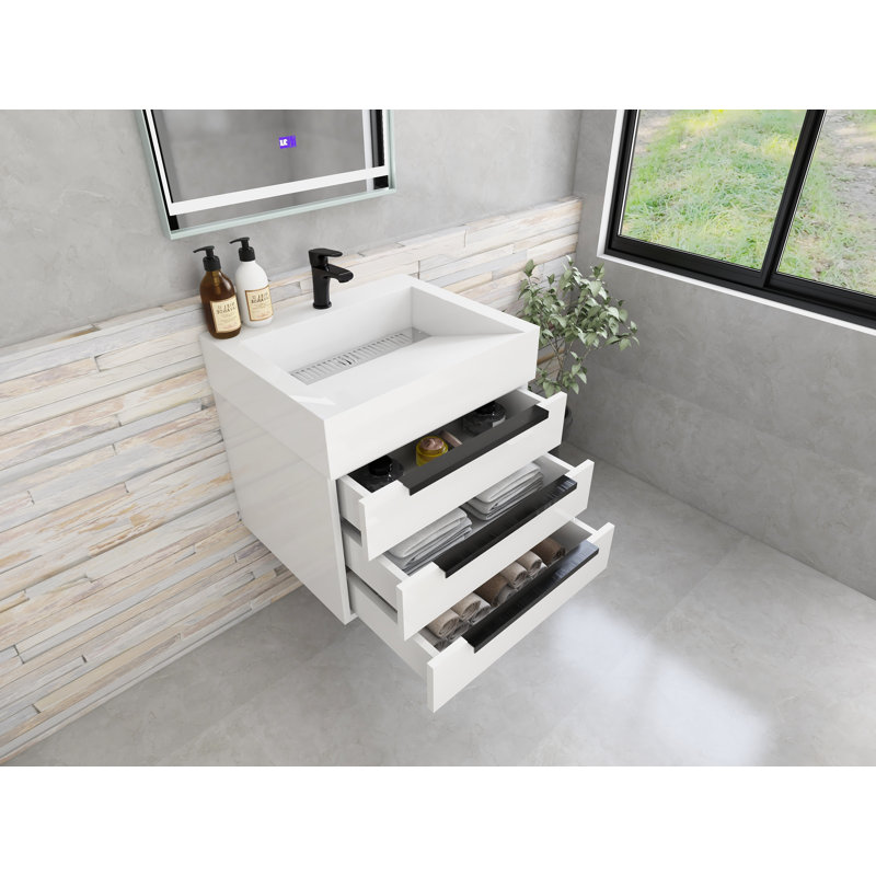 Jessica 23.5'' Single Bathroom Vanity with Acrylic Top, White