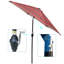 Parasol d'extérieur de 2,74 m (9 pi) à rayures rouges éclatantes - Mât, fonction d'inclinaison, imperméable, résistant à la décoloration, construction robuste