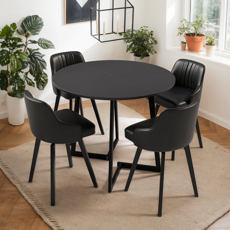 36''Modern Round Dining Table With Stable Cross Leg Base For Small Spaces And Kitchen, Black