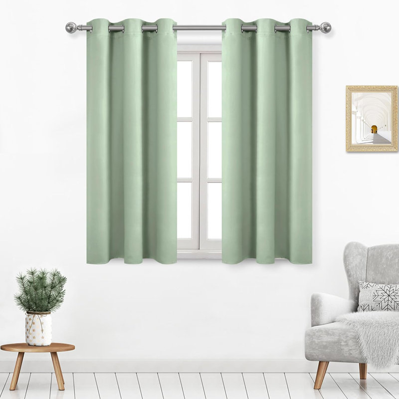 2 Thick Panels Room Darkening Blackout Curtains, Thermal Insulated Block Out Light Grommet Drapes, 42" W x 45" L, Light Green