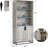 71" Grey Farmhouse Bookcase with Doors – 5-Tier Adjustable Shelf Storage Cabinet, Floor Standing Bookshelf for Living Room, Bedroom & Home Office