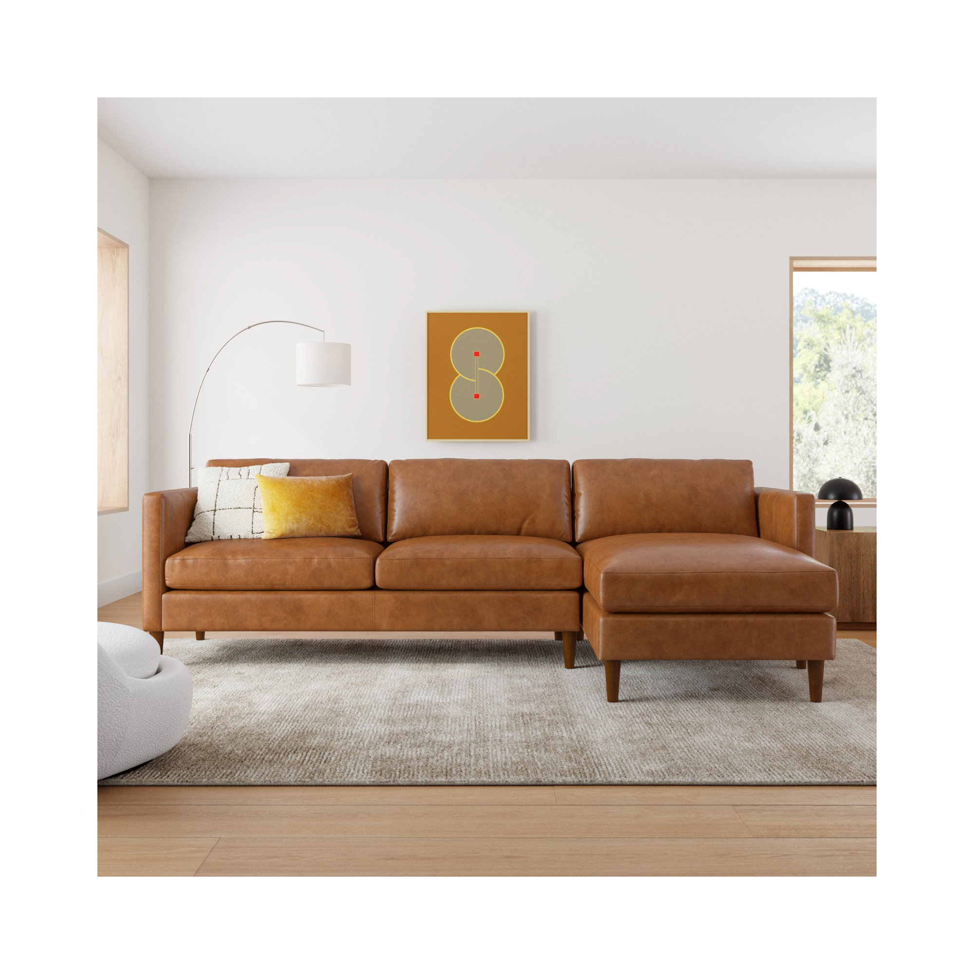 Clifford 2 - Piece Genuine Leather Custom Sectional, Right Hand Facing, Bistro Saddle Genuine Leather