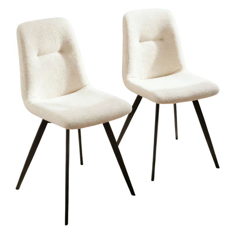 Symerton 50cm H Tufted Fabric Upholstered Metal Side Chair in Off White