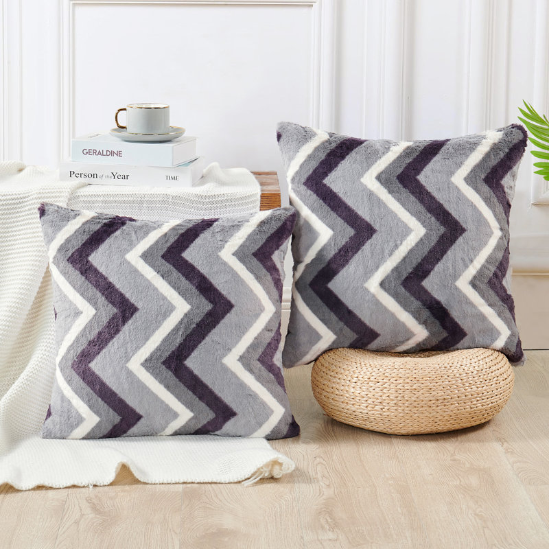 Chevron Square Cushion Cover, Grey Purple