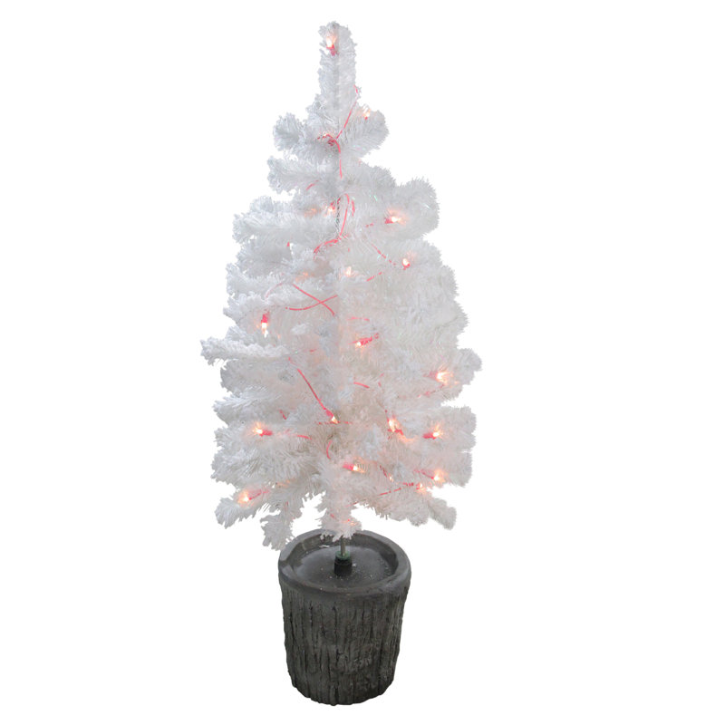 3.5' Pre-Lit Potted Flocked Pencil Artificial Christmas Tree - Clear Lights