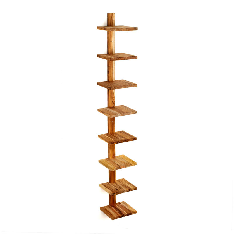 Large Teak Trapezoid Wall Mount Column Shelf