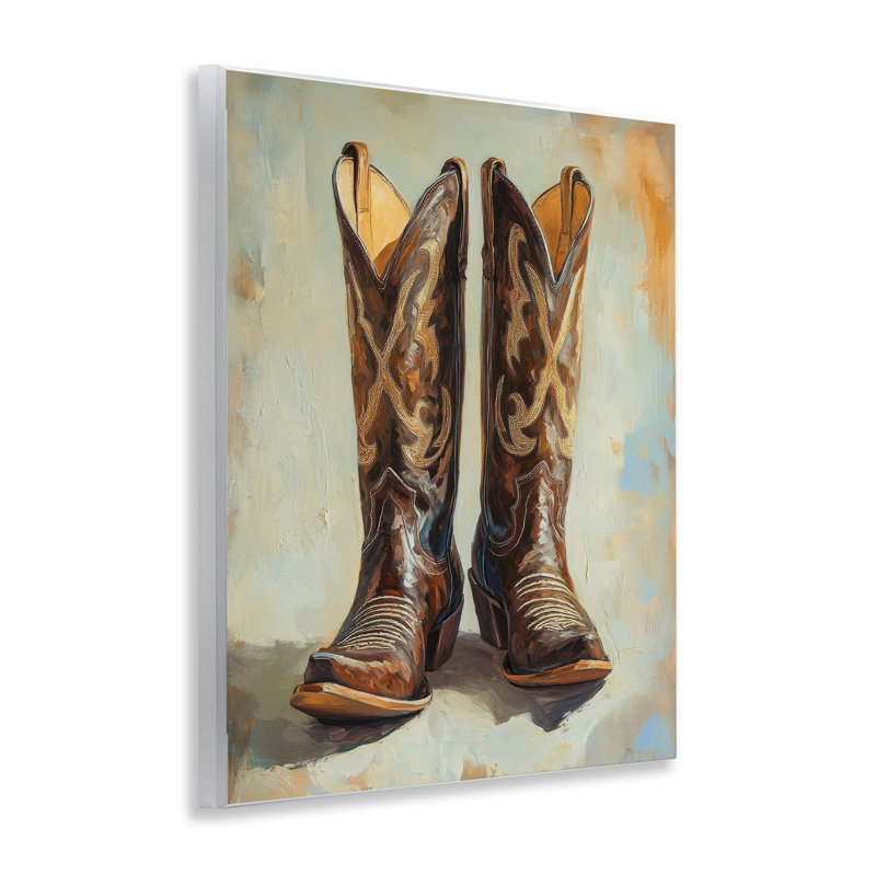 «Cowboy bottes over Abstract», plaque murale par Petal Prints Design
