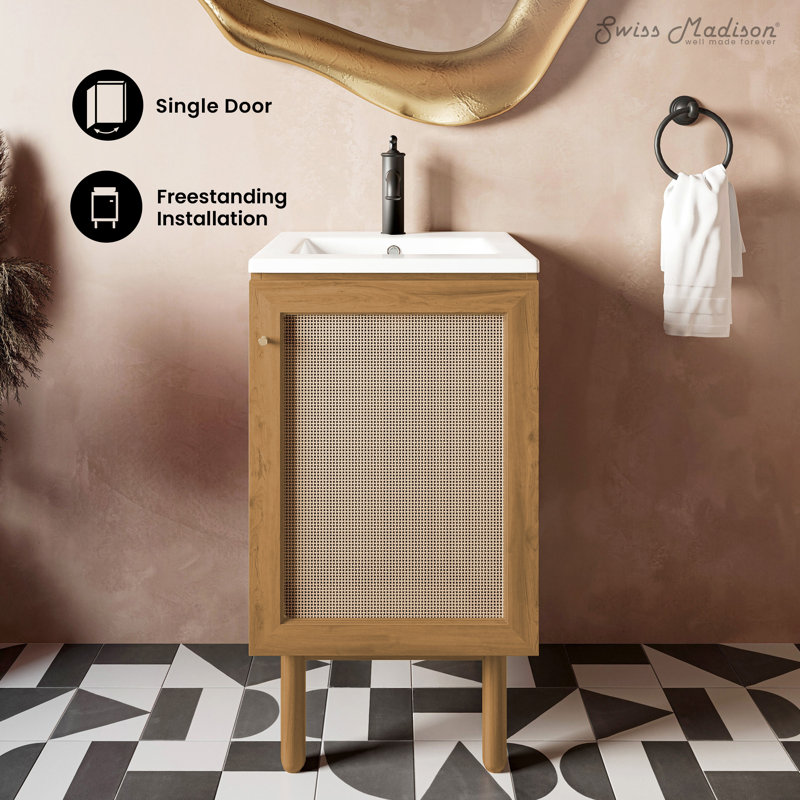 Classe 18" Freestanding Bathroom Vanity in Golden Oak with Sink Top, White, Golden Oak