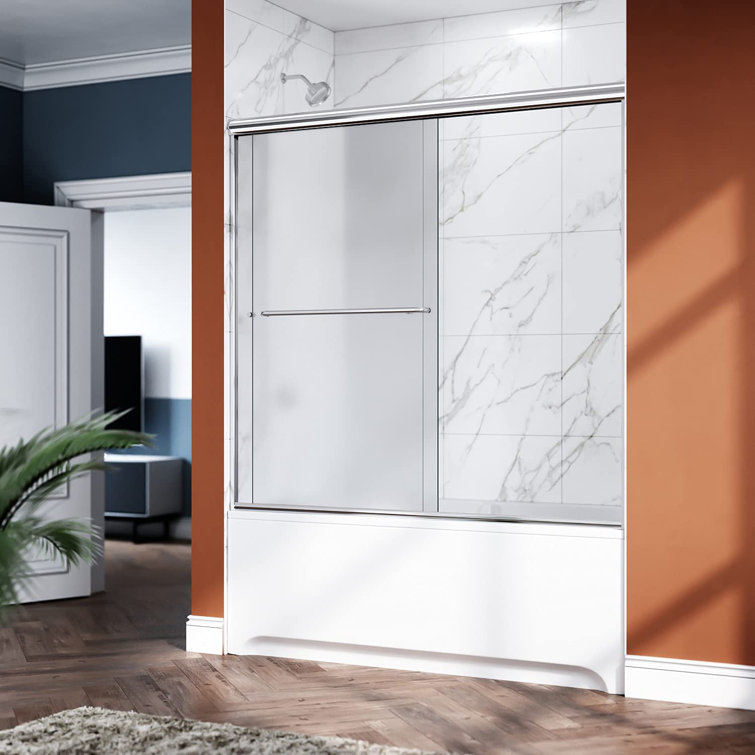 58'' - 60'' W x 57.38'' H Bypass Semi-Frameless Tub Door with Frosted Glass