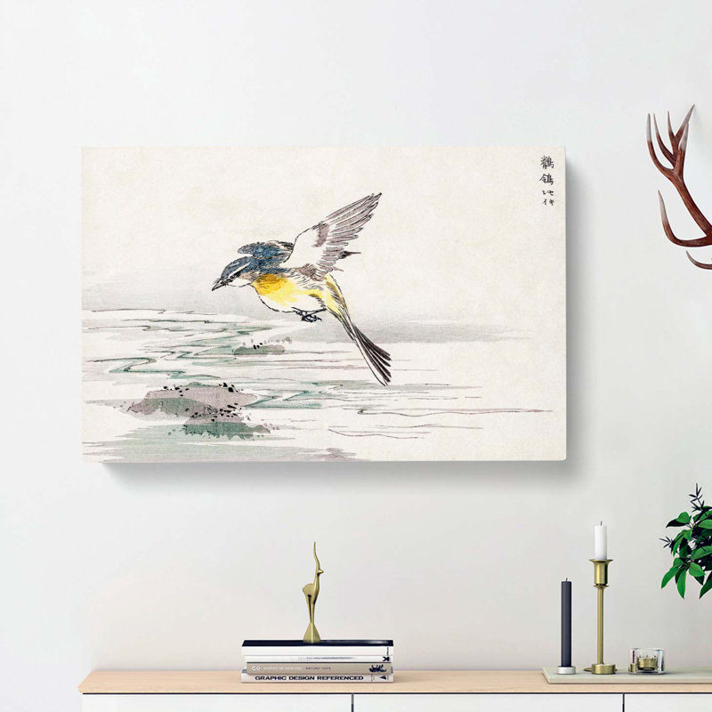 Grey Wagtail Bird by Numata Kashu - Wrapped Canvas Print, 60cm H x 91cm W x 3cm D