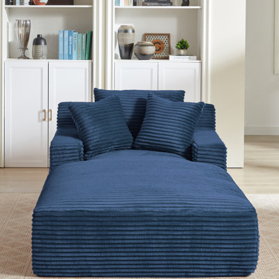 Chaise longue surdimensionnée en velours côtelé bleu, une place, livrée montée, ressorts inclus, ergonomique pour un coin détente au bureau ou à la maison - Chaise longue ergonomique, coin salon