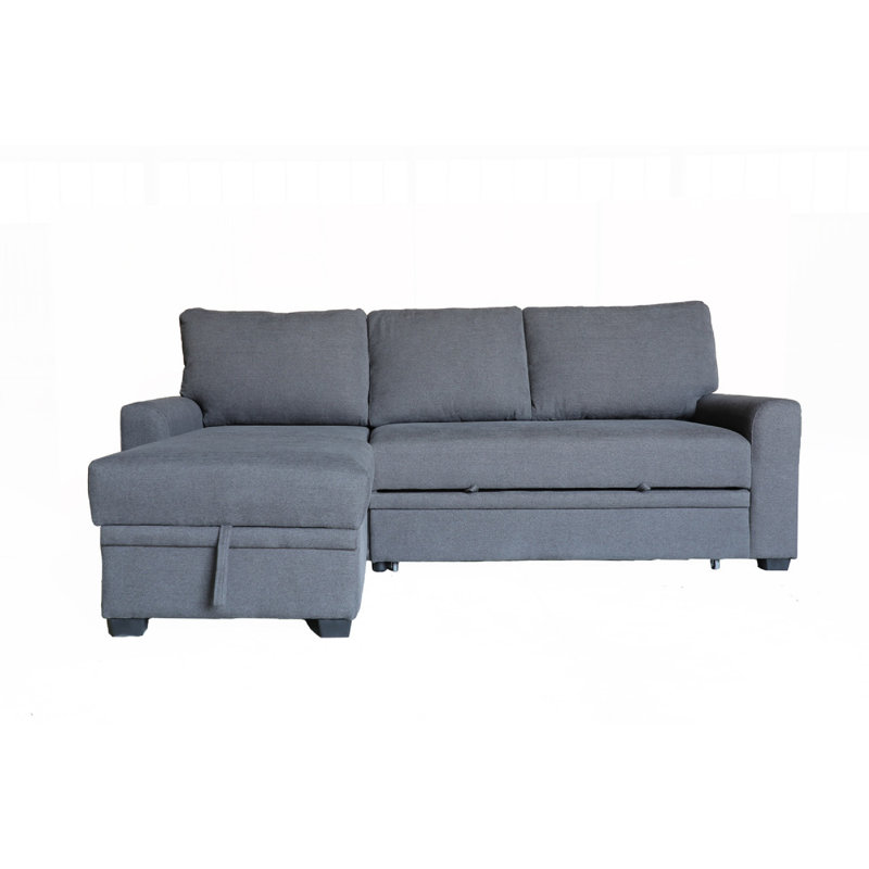 Nami Sleeper Sectional With Storage Chaise, Gray Flannel, 91 Inch, Gray