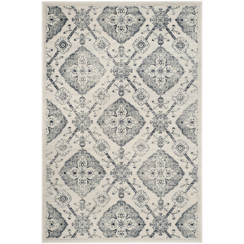 Tapis gris à motif floral Joana, Rectangle 6 pi 7 po x 9 pi 2 po