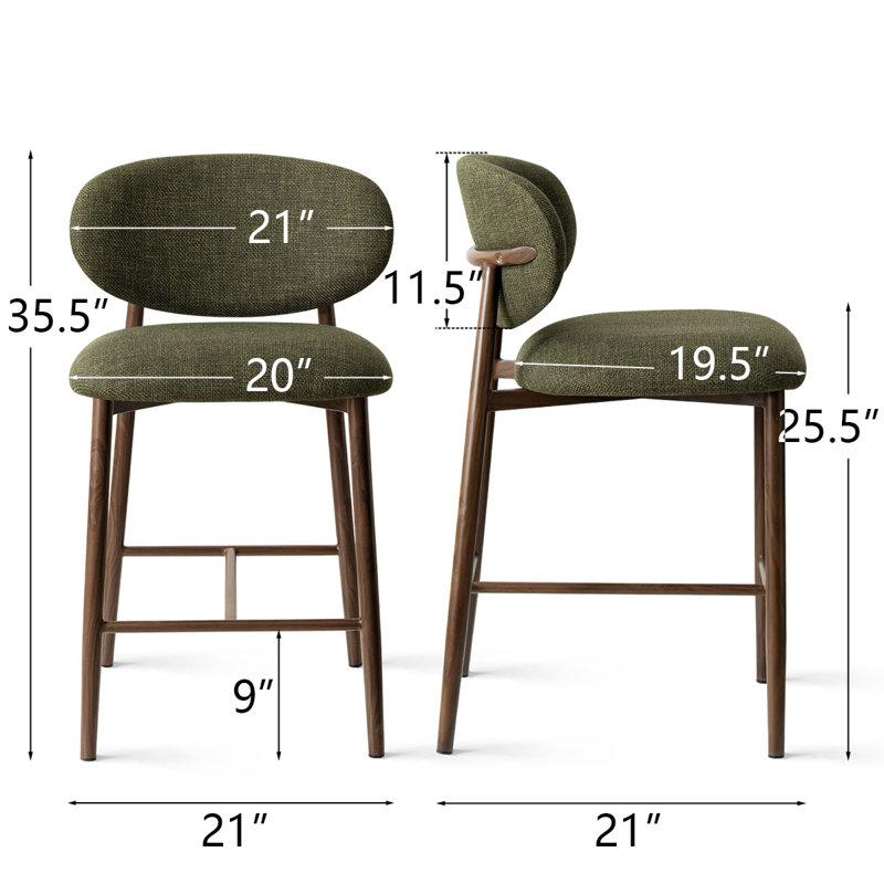 25.5" Modern Counter Height Bar Stools Set Of 6, Upholstered Kitchen Island Stools With Curved Back, Green