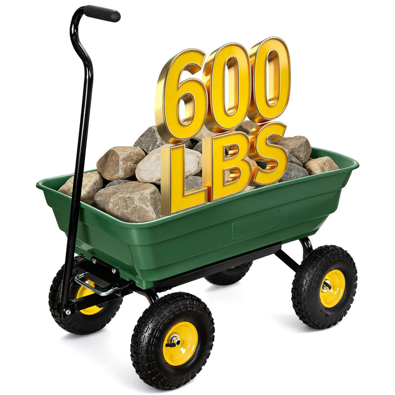 Chariot de jardinage robuste - capacité de charge de 600 lb, roues tout-terrain de 10 po, système à dégagement rapide, lit en poly durable, poignée rotative à 180 °, chariot de jardin pour l'aménagement paysager, la ferme et les travaux extérieurs