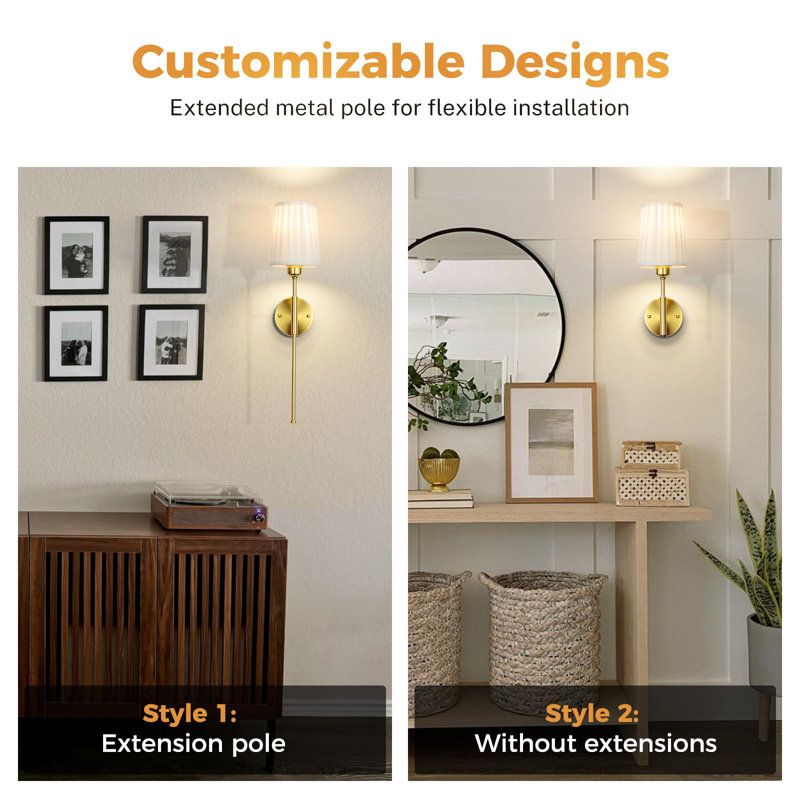 Battery Operated Wall Sconce, Gold, White