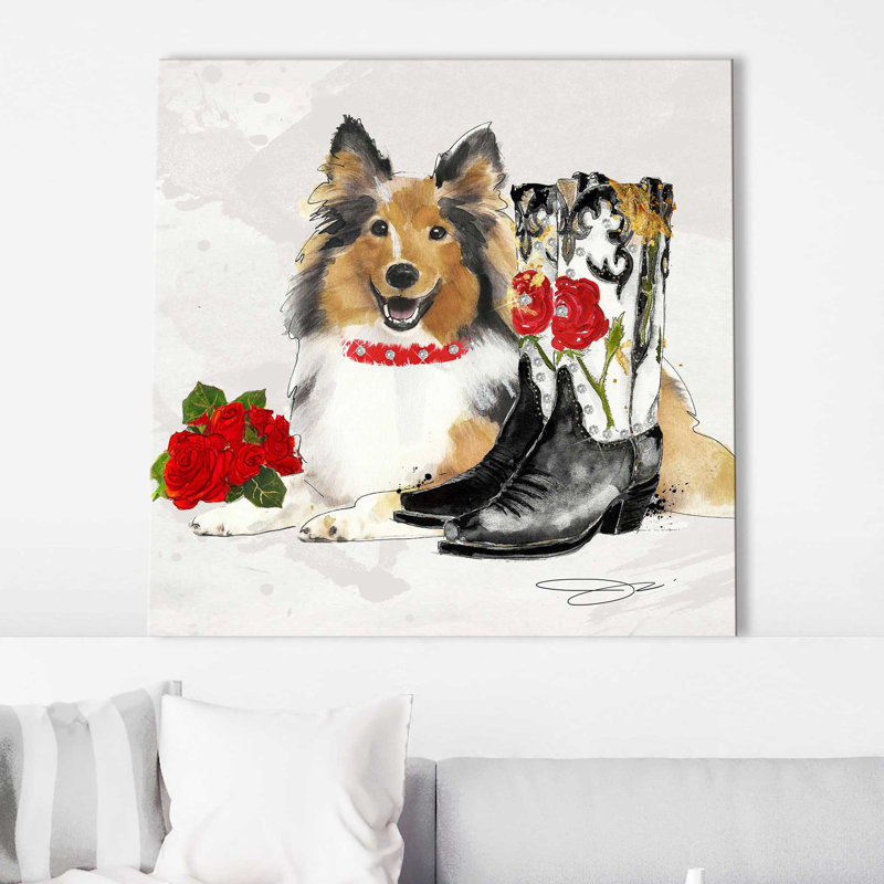 Western Border Collie (Square) par By Jodi - impression, H 24 po x l 24 po x 1,5 po, Toile tendue